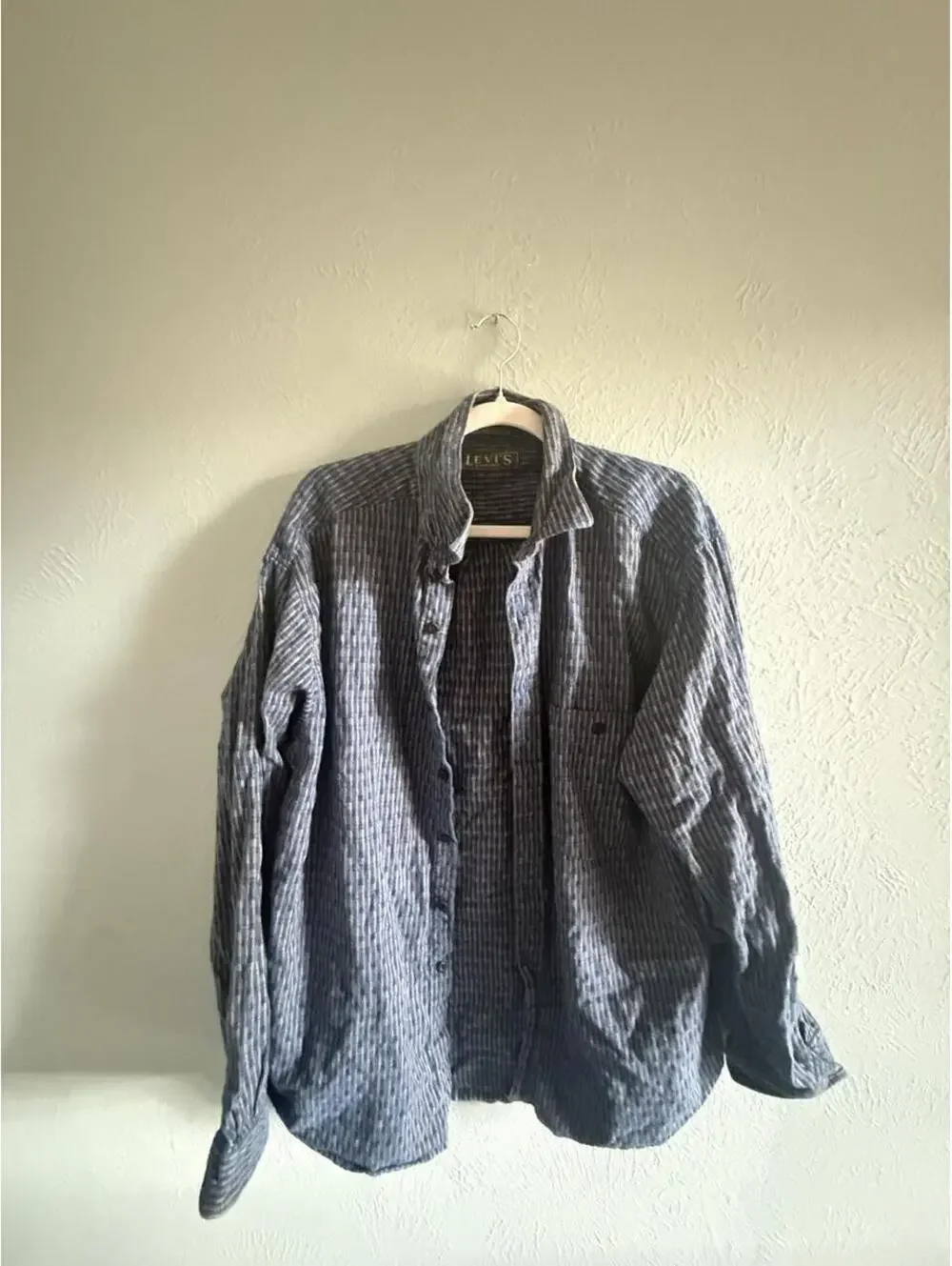 Vintage Levi's blue & yellow striped 100% cotton button-up shirt in XL